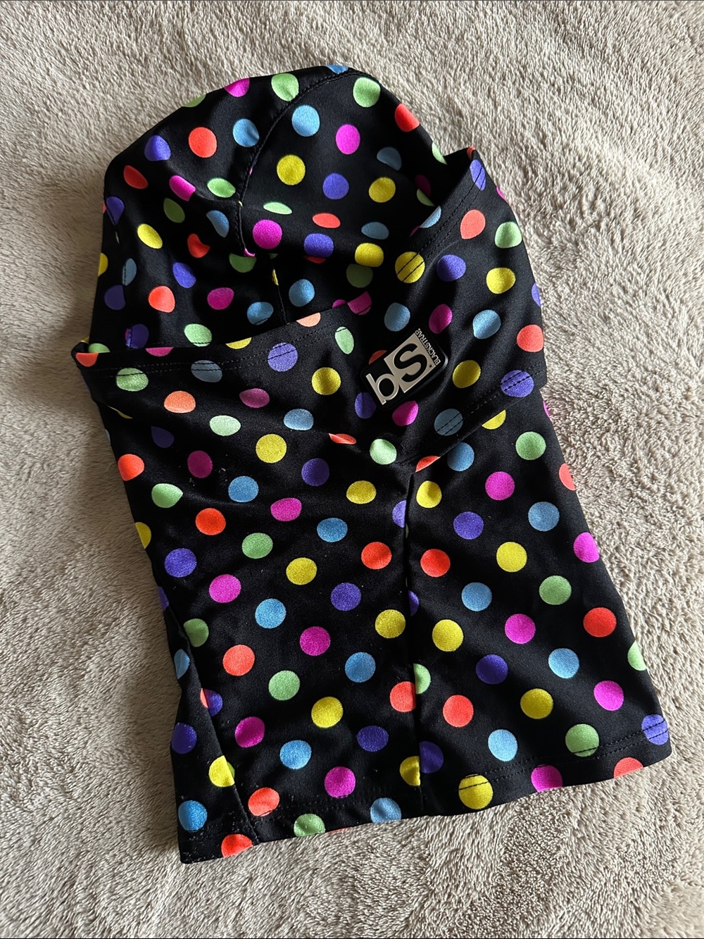 Black Polka Dot Ski Balaclava Hood with Multicolor Dots